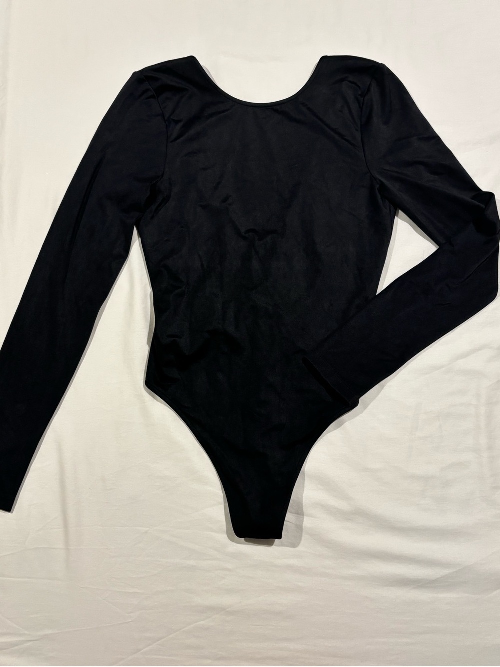 Victoria Sport Classic Black Long-Sleeve Scoop-Back Thong Bodysuit